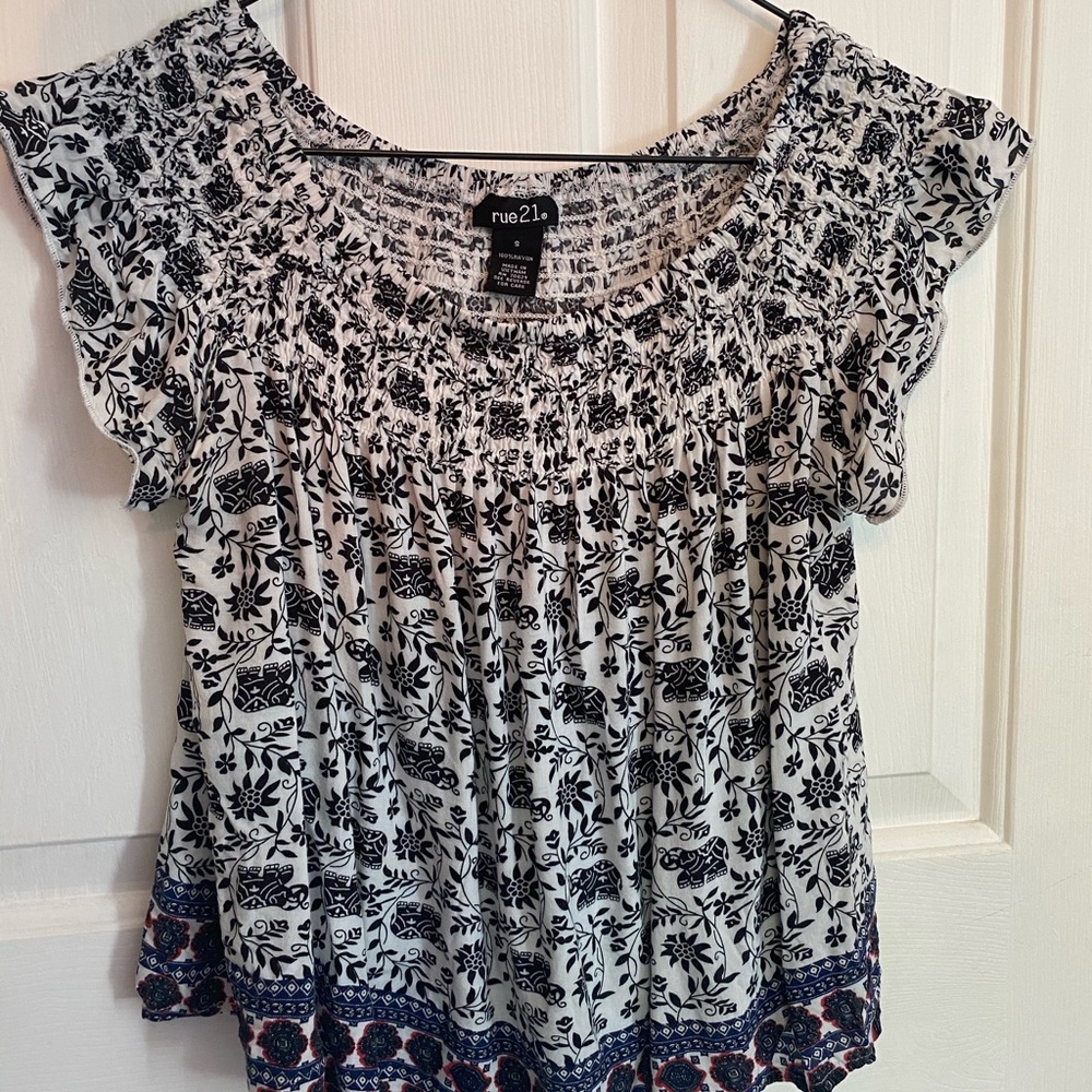 Rue21 Patterned Top with Elephants